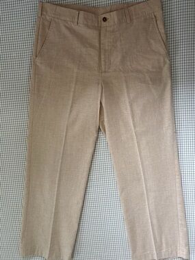 By NHTH Made in Mexico Beige Linen Blend High Waisted Tailored Trouser Pants